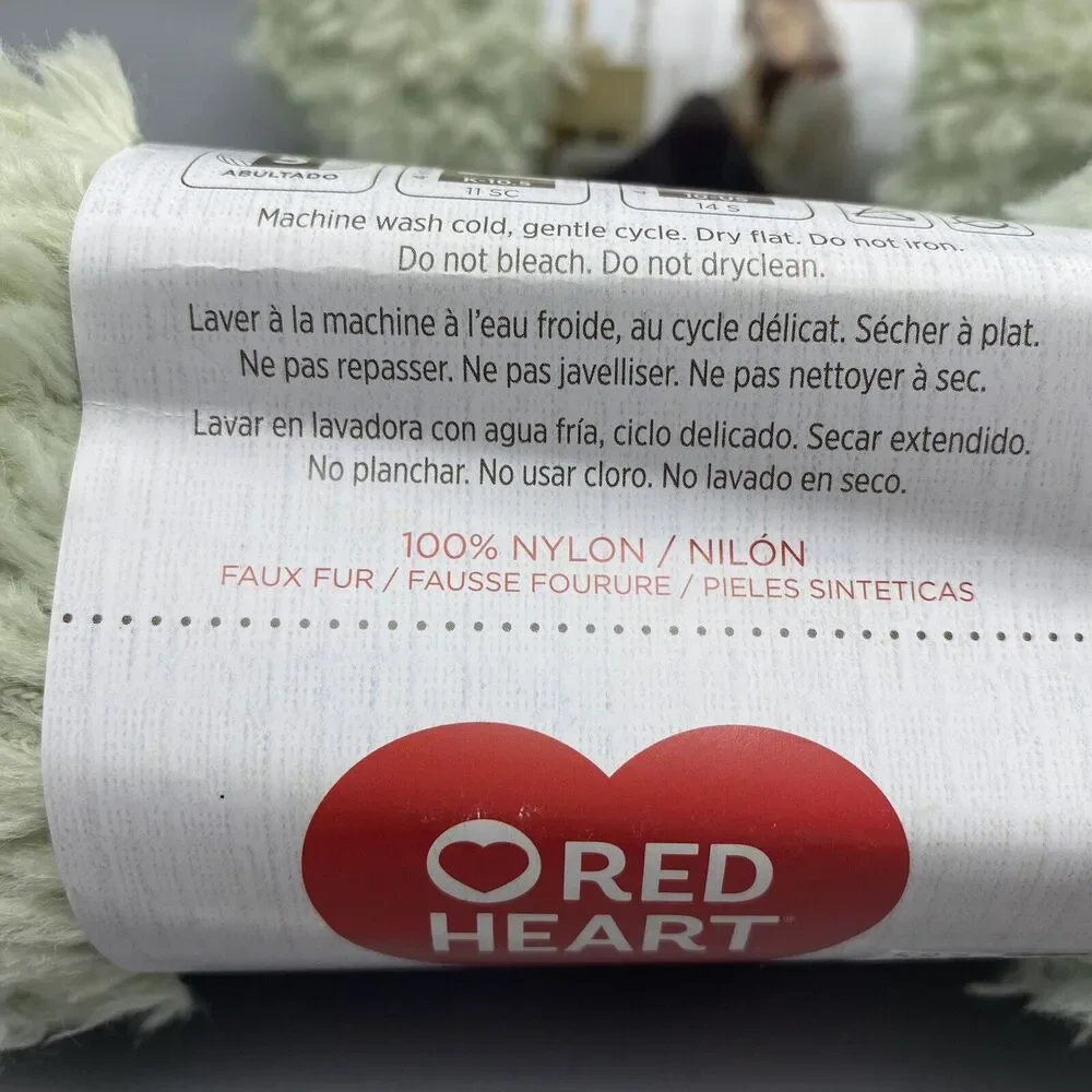 Red Heart Hygge Fur 2 Skeins Nylon Yarn 7 Oz‎ 260 Yds Each Eucalyptus Green